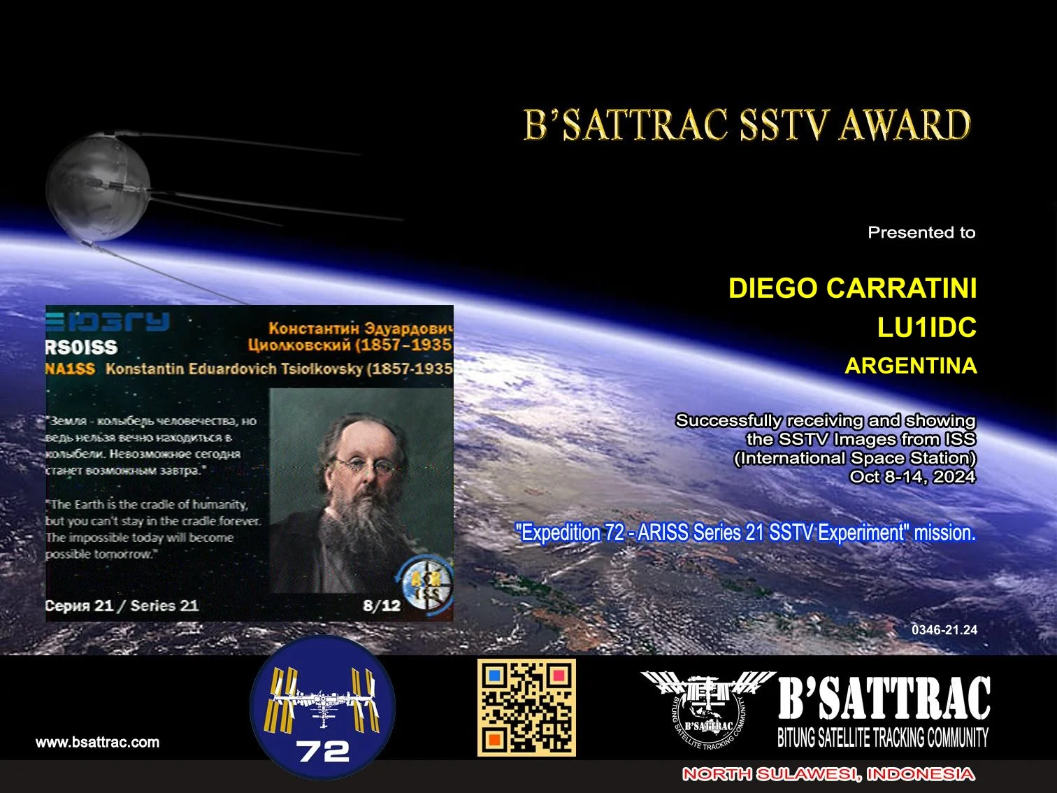 B'SATTRAC SSTV AWARD EXPEDITION 72